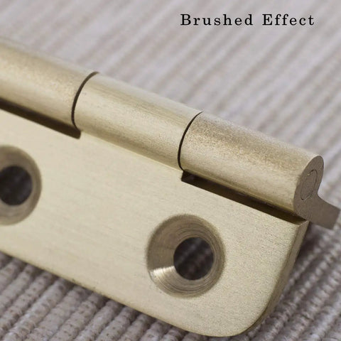 Close-up of Built Tough 2 Inch Brushed Solid Brass Butt Hinges showing brushed finish and hinge detail.