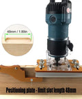 Hella Smooth Sixty Five Millimeter Aluminum Router Table Insert Plate With Heavy Duty Slotting Frame mounted on wood for precise cuts.