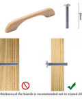 Installation guide for 4 Pcs Beech Wood Drawer Handles Flat Cabinet Pulls 128mm Center To Center Hole Distance with screw measurement.