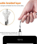 3 in 1 USB Charging Cable Set, 5 ft Nylon Braided Multi Charger Cable, 3 Pack Universal Type C Micro USB USB A Connectors for Phones, Tablets, and More, Fast Charge, Travel Ready, Shareable Cord, double-braided cable close-up
