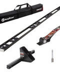 All-In-One Adjustable Door Hinge Jig Installation Kit For 2 Ft 6 In To 9 Ft Doors, No-Fuss Hands-Free Foot Operated Lifter, Sturdy Door Stand, And Pro Router Bit By Trend displayed with components