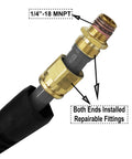 1/4 Inch Quick Connect Coupler of No Fuss Self Coiling Air Hose Polyurethane 3/8 Inch By 25 Feet, showing repairable fittings