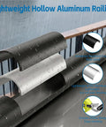Straight Up Solid Black Aluminum Deck Balusters 26 Inch Spindles With Heavy Duty Connectors And Screws For Railing Overhaul No Fuss Quick Install 50 Pack Metal Posts, showcasing black and white hollow aluminum railings.