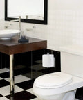 Self Adhesive Toilet Paper Holder No Drill Wall Mount Stainless Steel Brushed Finish Stick On Bathroom Roll Holder displayed in bathroom