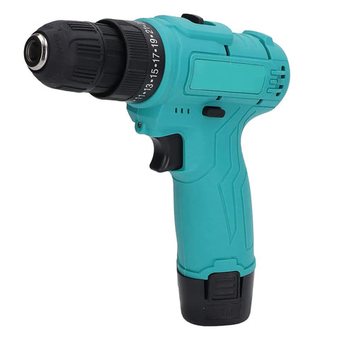 Heavy Duty Cordless Drill With Dope Torque And High Speed Rotation For Wood Aluminum Steel, side view on a white background.