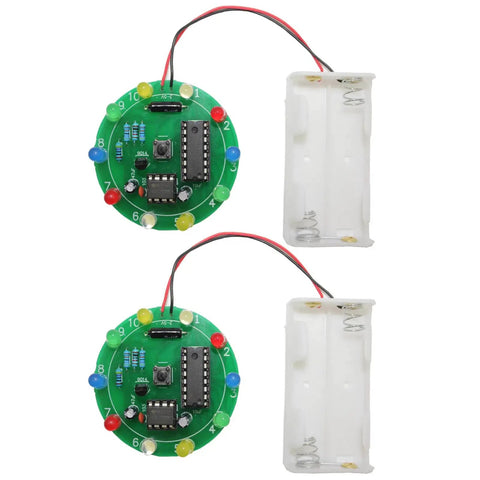 Two Pack Soldering Practice Kit With CD4017 And NE555 Chips for Lucky Wheel LED Light Projects, green board, battery holder