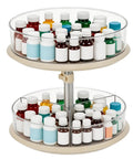 2 Tier Lazy Susan Turntable Organizer For Medicine Cabinet And Kitchen Countertop, 11 Inch Clear Rotating Spice Rack With 3 Dividers