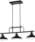 Kitchen Island Pendant Light Three Light Industrial Ceiling Fixture With Metal Shades Matte Black Finish