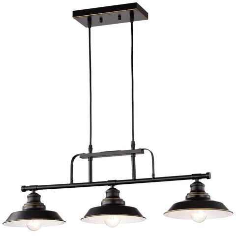 Kitchen Island Pendant Light Three Light Industrial Ceiling Fixture With Metal Shades Matte Black Finish