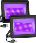 200W LED Black Light Flood Lights Outdoor With 6ft Cord Two Pack For Blacklight Parties Stage Lighting Aquarium Body Paint Neon Glow In The Dark Night Lit Bundle