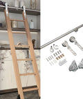 Slick Rolling Sliding Ladder Rail Kit For Lofts And Attics Hardcore Stainless Steel Round Tube Design with support brackets and wheels.