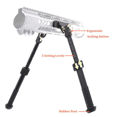 Adjustable Tactical Folding Bipod For M Rail System Three To Nine Inch Height Lightweight Aircraft Aluminum Build Spring Tension Adjustable Quick Install On M Rail Easy Setup For Precise Shots Matte Black Finish