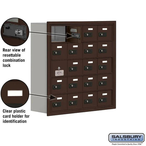 Built Tough Cell Phone Storage Locker With Recessed Wall Mount And Dead Simple Combo Locks In Classic Bronze Finish showing rear view and clear card holder.