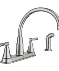 Hutchinson Spot Resist Stainless 2-Handle High Arc Kitchen Faucet With Side Sprayer, No-Fuss Duralock Install, Fingerprint Resistant Finish