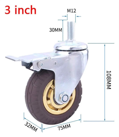 Top Shelf Heavy Duty Caster Wheels 100 Pack M12 Thread Stem Pneumatic Rubber Silent Swivel Casters 3 inch with gold rim