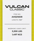 Label showing details of Axle Tie Down Combo Strap Kit 2 Inch Wide Classic Yellow 3300 Pound Safe Working Load Professional Grade Tie Downs