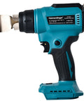 Pro Grade Cordless Heat Gun for 18V Battery, shown alone with blue and black design and nozzle attachment.