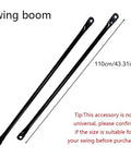 Heavy Duty Garden Swing Replacement Arms Two Pack Round Black Metal Hanging Rods For Swing Set Crossbar Load Bearing Support Easy Secure Connection To Swing Seat And Springs Durable Outdoor Patio Hardware shown with dimensions and installation tip.
