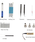 Components of 2 In 1 SMD Hot Air Rework Station With Soldering Iron Digital LED Temperature Display, includes desoldering pump