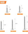 Top Shelf Size 12 Phillips Pan Head Wood Screws, Heavy Duty 304 Stainless Self Tapping Assortment Kit sizes displayed.