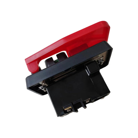 220V 20A Industrial On Off Push Button Switch For Table Saw And Woodworking Machines, Heavy Duty Power Switch With Easy Plug And Play Install, High Precision Mechanism For Reliable Operation And Long Lifespan. Red black HY56 industrial push button switch, angled view