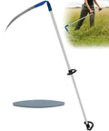 Standing view of 27 Inch Scythe For Grass Cutting With Sharpening Stone Heavy Duty Steel Blade And 62 Inch Adjustable Handle