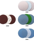 125mm Hook Loop Sanding Discs 100Pcs 5 Inch Flocking Sandpaper Grit Range 1000-5000 showing various grit levels in a circular design.