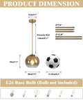 Gradient Gold Glass Pendant Light For Kitchen Island with dimensions, extension rods, and E26 base bulb info displayed.
