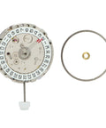 Automatic GMT Watch Movement With Four Hands And 24 Hour Dial Date Disc Replacement For 2813 And 3804 Movements displayed with spare parts.