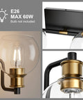 Two Light Vintage Bathroom Vanity Lighting Fixture Over Mirror Black And Gold Industrial Vanity Light With Globe Clear Glass Farmhouse Wall Sconces Bulb Not Included
