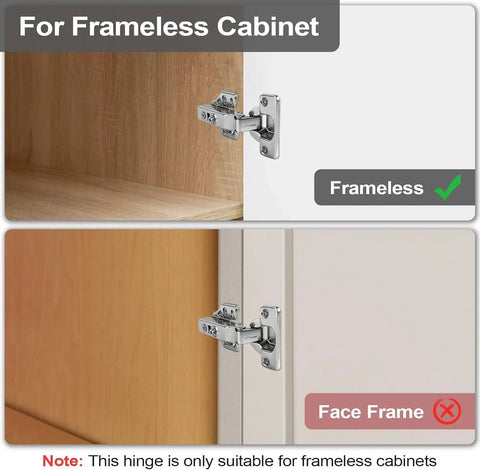 10 Pack 35mm Full Overlay No Slam Soft Close Frameless Cabinet Hinges With Screws for frameless kitchen cabinets installation