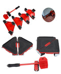 Heavy Duty Furniture Lifter And Slider Set With 360 Swivel Wheels, No Sweat Appliance Moving Aid Up To 660 Pounds, Red five piece kit on hardwood.