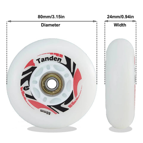 80mm Inline Skate Wheels With ABEC-9 Bearings, Sick Light Up Replacement Wheels 8 Pack For Inline Skates, wheel size dimensions