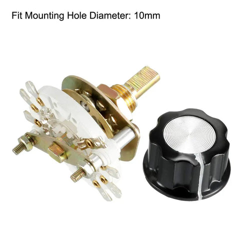 2 Pole 3 Throw Rotary Switch Band Selector With 1 Deck Mounting Hole 10mm Diameter 8 Pins Shaft 6mm Diameter 12mm Long Black Plastic Knob Included For Your DIY Audio And Electronics Rig, black knob