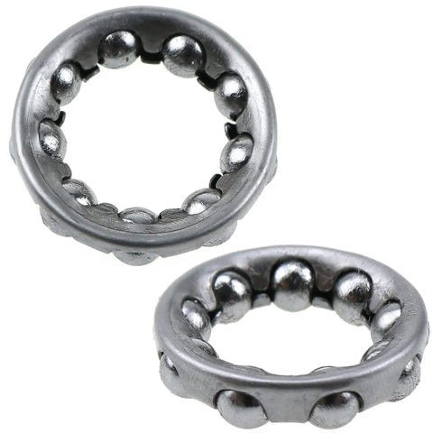 Durable Stainless Steel Bike Ball Crank Bearing Set Two Pieces With One Quarter Inch Balls And Retainer For Bicycle Crank Axle Wheel Bearings Premium 304 Stainless Anti Rust For A Slick Ride visible from top view