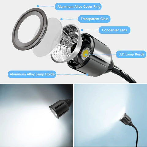 Exploded view of Magnetic LED Work Light With Flexible Gooseneck And Magnetic Base 700 Lumen Lamp showing internal components.