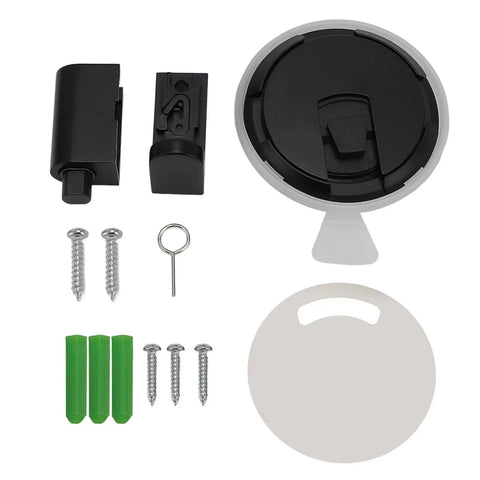 Push Type Zinc Alloy Door Stopper Floor Holder Windproof Collision Catch No Drill Install with accessories and screws visible