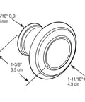Diagram of Bi-Fold Door Knob Set in Matte Black Finish, featuring dimensions and wide base prevents door panel crushing on hollow doors.