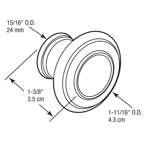 Diagram of Bi-Fold Door Knob Set in Matte Black Finish, featuring dimensions and wide base prevents door panel crushing on hollow doors.