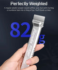 Hand holding Panda Edge All Metal 3D Printer Scraper Kit with SK5 blade, CNC machined 6061 aluminum handle, 82g weight displayed