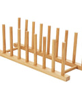 Top Shelf Bamboo Dish Drying Rack Stand Multi Purpose Plate Drainer For Kitchen Counter with eight slots for drying dishes.
