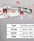Rock Solid Heavy Duty Double Sliding Barn Door Track System Boasting Super Smooth Rollers For Quick Installation Near Nine Feet with detailed measurements.