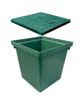 Heavy Duty 16X16X16 Inch Underground Splice Box With Solid Cover For No Fuss Setup And Pro Cable Management Lightweight Rugged Build shown with lid removed.
