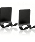 Heavy Duty Self Adhesive Razor Holder And Shower Hook Set In Stainless Steel Stick On Wall Hangers, 2 Pack, black.