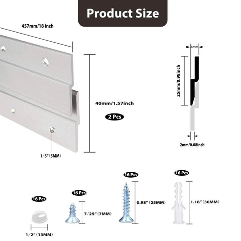 Built Like A Tank Aluminum French Cleat Picture Hanger 18 Inch Set with detailed product size and hardware specifications.