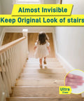 Clear Waterproof Anti Slip Tape 4 Inch By 35 Foot Non Slip Traction Grip on stairs with child stepping down safely.