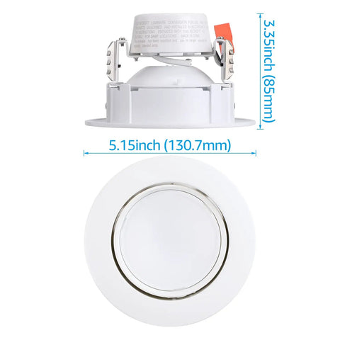 4 Inch Retrofit LED Gimbal Recessed Light Pack Of Four Dimmable Adjustable Downlight With Swivel Eyeball, 3000K Warm White, side view measurements