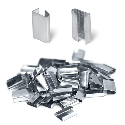 Open Serrated Strapping Seals For 5/8 Inch Polyester And Polypropylene Strap Pallet Banding Clips Pack Of 1000 Heavy Duty Construction For Quick Reliable Securing, pile of metal seals