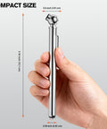 Two Pack Pencil Tire Pressure Gauge Built To Last With Ten To Seventy Five PSI Range Three Measurement Units PSI KPa And Bar Stainless Steel Body Includes Tire Caps For Cars RVs And Bicycles, shown in hand for size reference