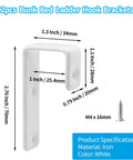Heavy Duty Bunk Bed Ladder J Hooks, Rock Solid White Iron Brackets for secure mounting, 2.76 x 1.3 x 1.1 inches.
